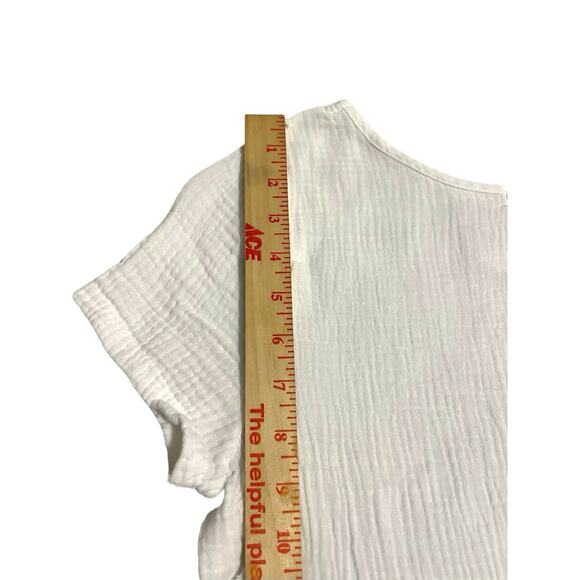 Cici Women’s Soft White Muslin Flowy Shirt Blouse Short Sleeve Size Small Cotton - Picture 9 of 13